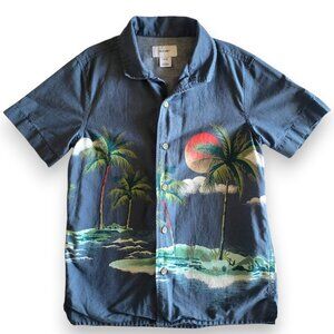 Old Navy Boys Tropical Button Up Shirt XS 5 Palm Tree Island Print Summer Beach